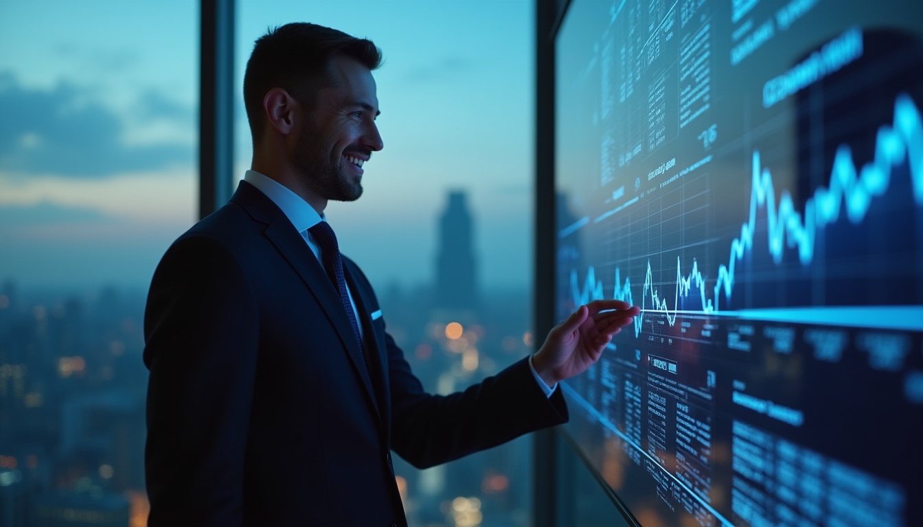 Ejecutivo amable ayudando a cotizar metales preciosos en tiempo real